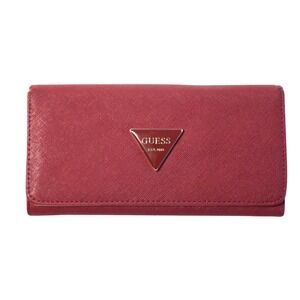 Guess Red Saffiano Leather Tri Fold Wallet Clutch Organizer EST 1981